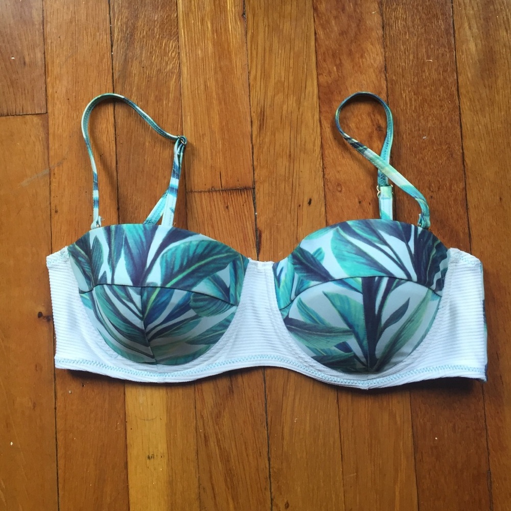Somedays Lovin Tropical Leaf Print Bikini Top in Teal and White